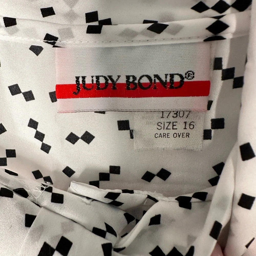 Vintage Judy Bond 70s Blouse White Black Dot Print Bow Neck Secretary Top Large - Picture 4 of 13